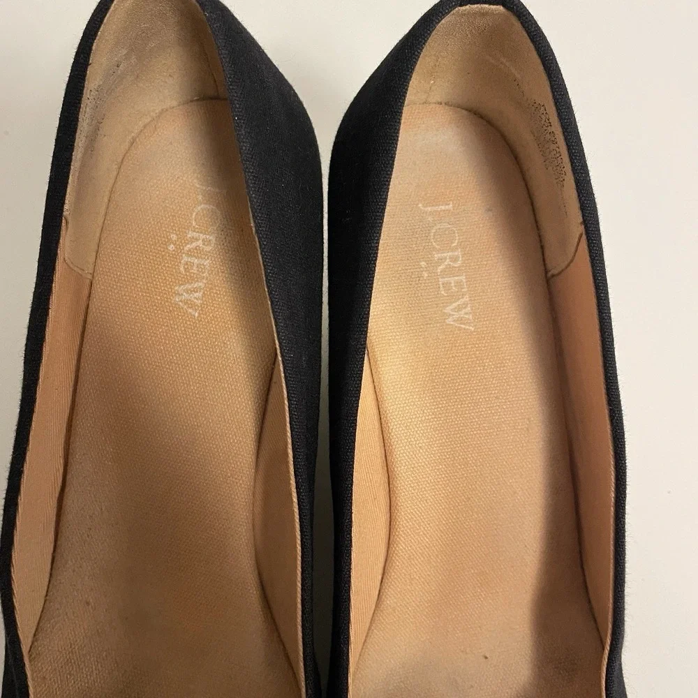 J.Crew Women's Seville Black Canvas Wedge Espadrille Shoes Size 10